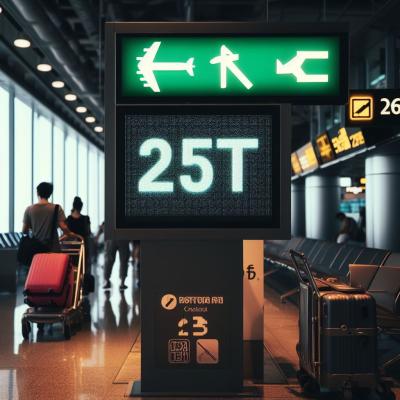 Airport gate display showcasing the number "25T", resonating with the theme of 25 angel number twin flame.