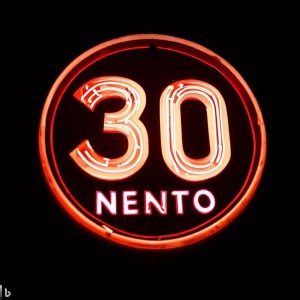 A vibrant neon sign showcases the number 30.